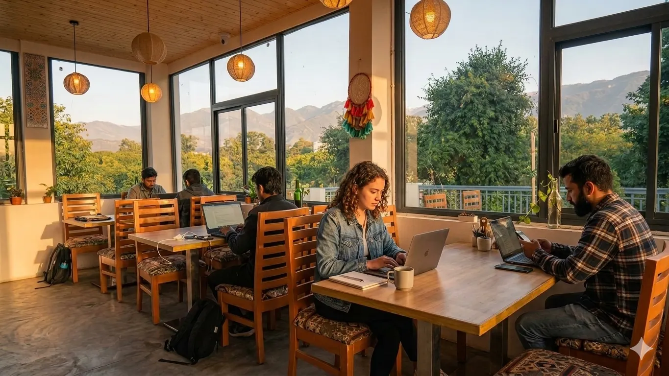 Two remote workers collaborating on a laptop